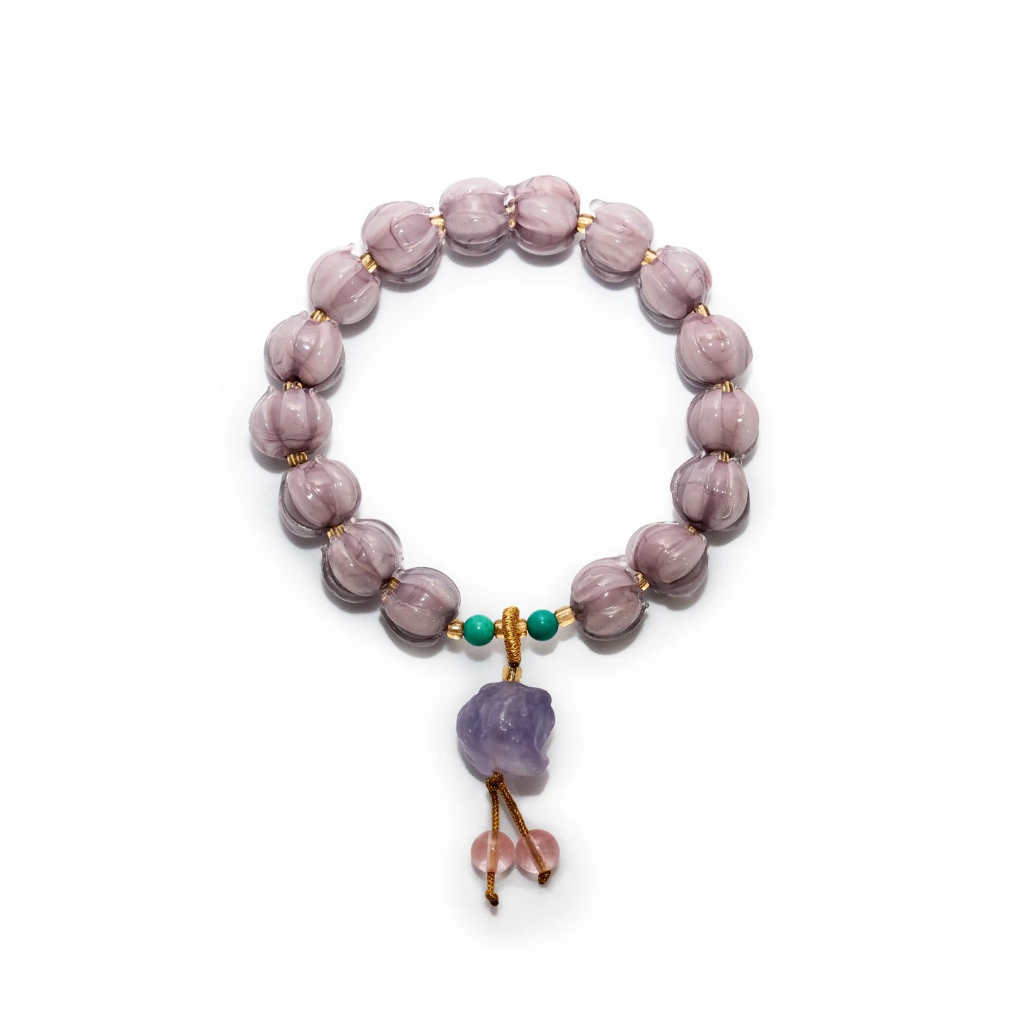 Lotus-Engraved Bracelet with Amethyst Raw Stone Pendant