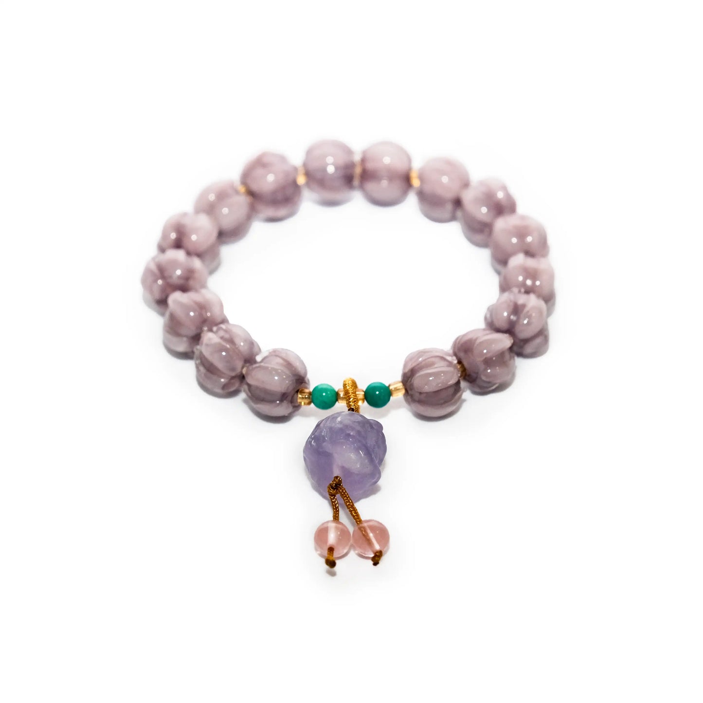 Lotus-Engraved Bracelet with Amethyst Raw Stone Pendant
