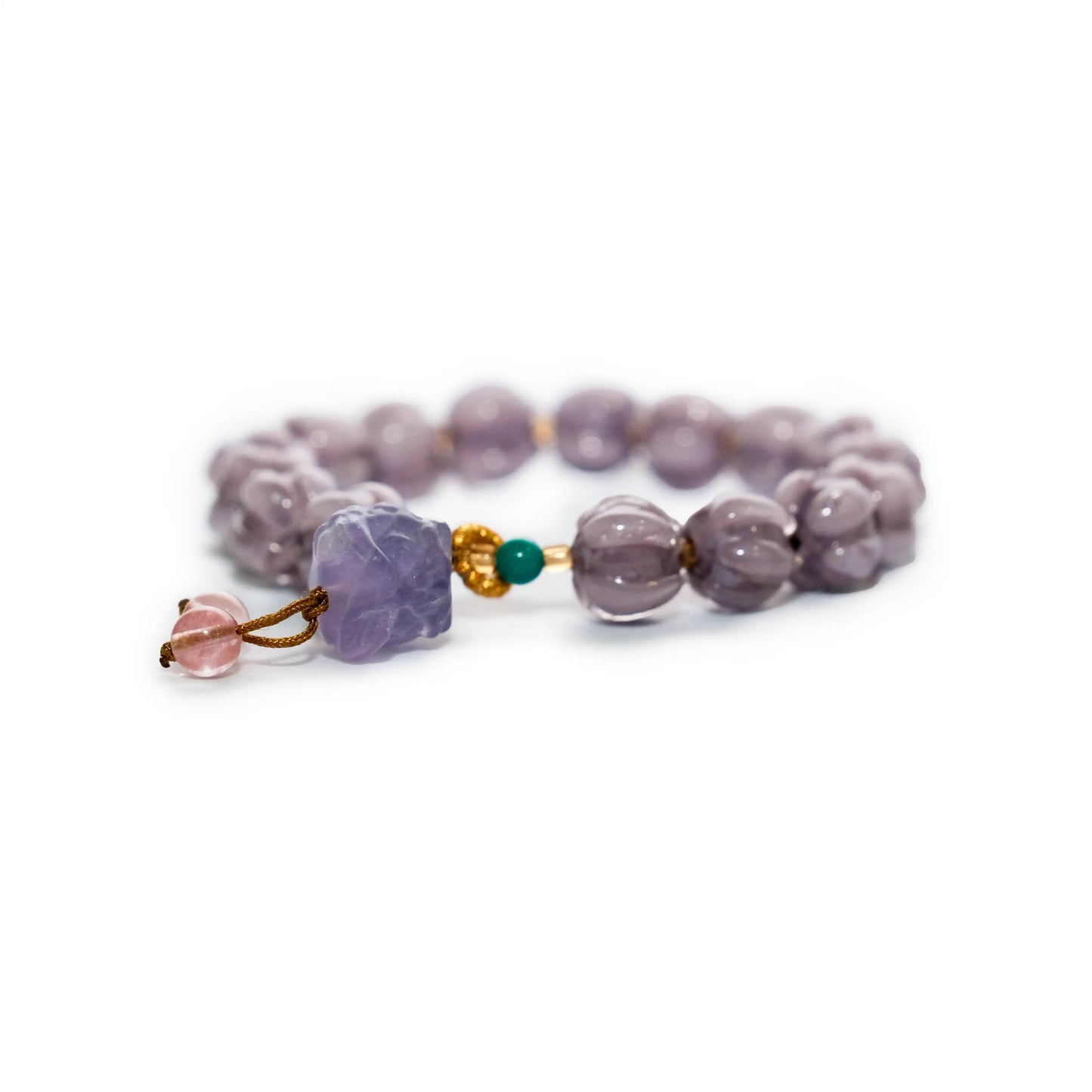 Lotus-Engraved Bracelet with Amethyst Raw Stone Pendant
