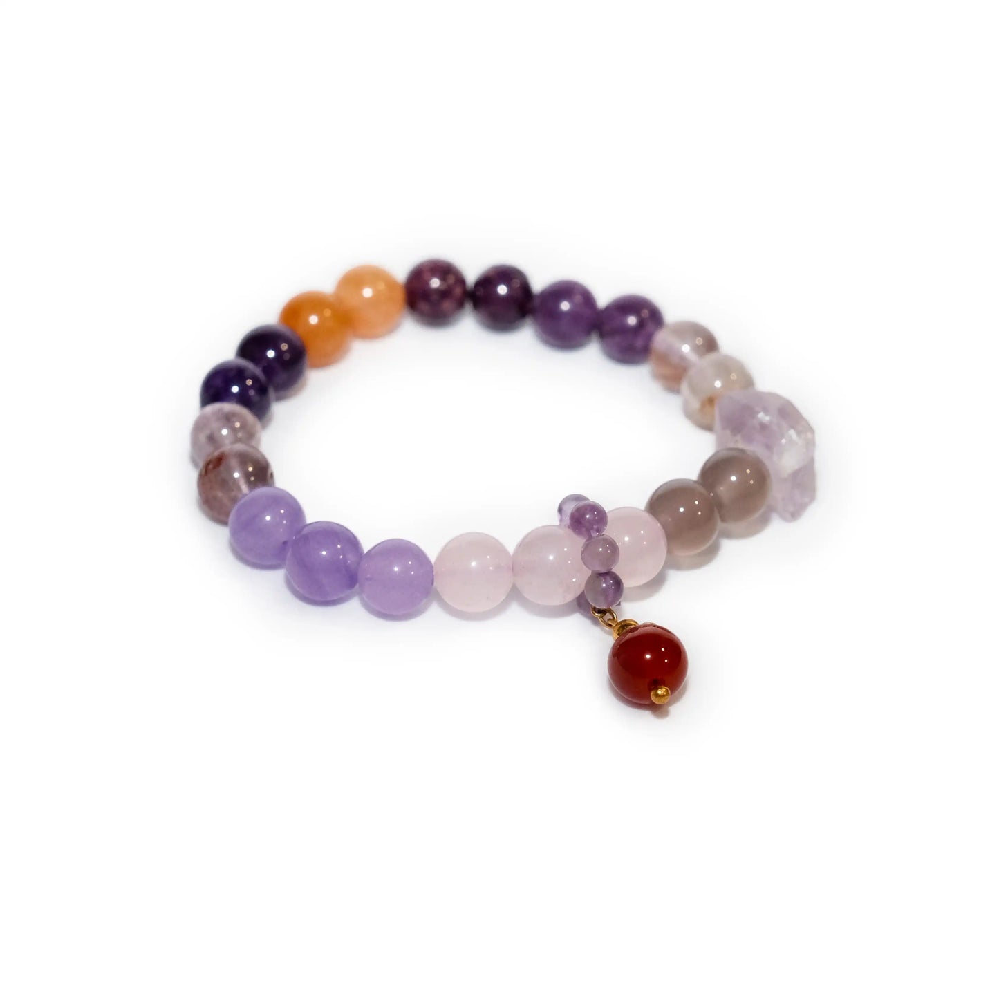 Amethyst Bracelet with Raw Crystal & Red Agate