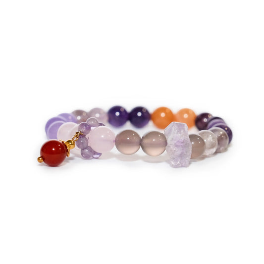 Amethyst Bracelet with Raw Crystal & Red Agate