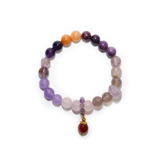 Amethyst Bracelet with Raw Crystal & Red Agate