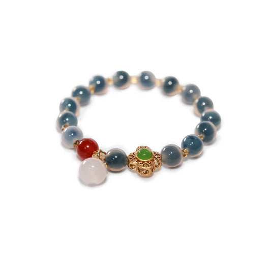 Tranquil Blue-Grey Resin Bracelet – Peach Edition