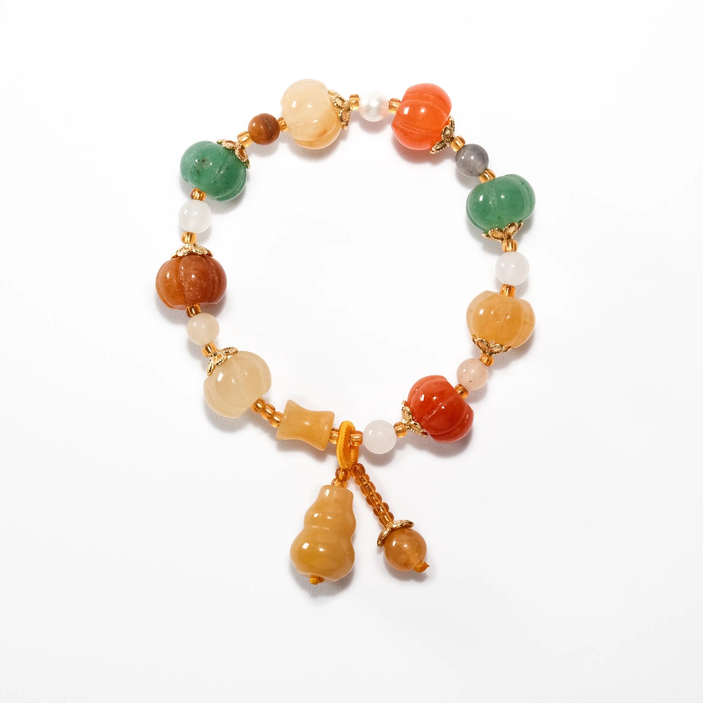 Mother-Daughter Colorful Gilded Jade Pumpkin Bracelet Set